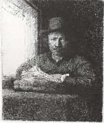 Self-Portrait Drawing at a window Rembrandt